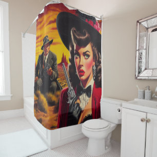 Rideaux De Douche Retro Pulp Western Girl