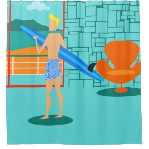 Rideaux De Douche Rétro surfer Dude Shower Curtain