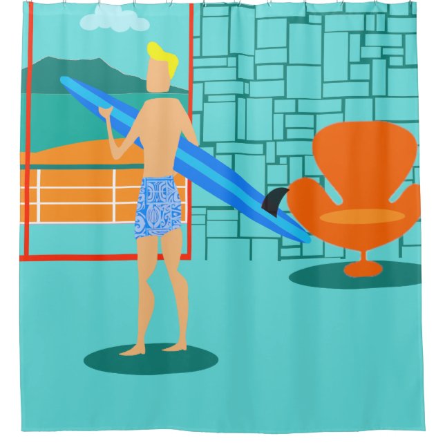 Rideaux De Douche Rétro surfer Dude Shower Curtain (Devant)