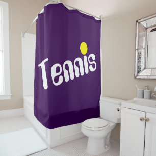 Rideaux De Douche Retro White TENNIS Texte Bal Sur Profond Violet