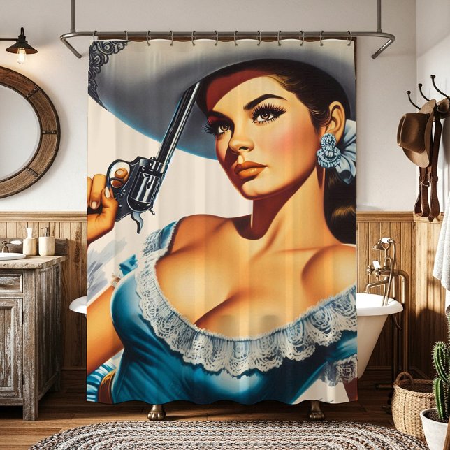 Rideaux De Douche Retro Wild West Pin-up (Créateur téléchargé)