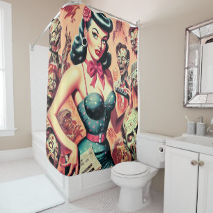 Rideaux De Douche Retro Zombies Pin-up