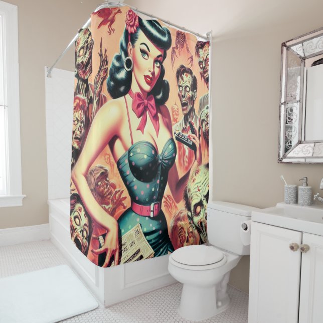 Rideaux De Douche Retro Zombies Pin-up (En situation)