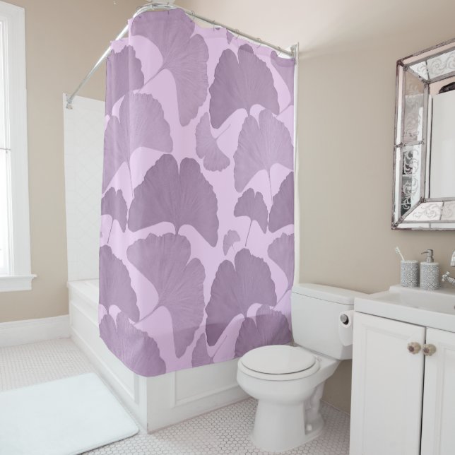 Rideaux De Douche Rêve botanique de Ginkgo violet doux 1 (En situation)