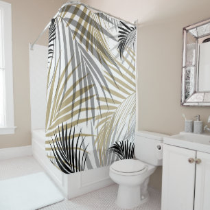Rideaux De Douche Rêve des Feuilles de palmiers noirs gris-or - Cal