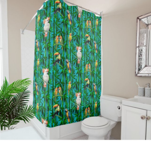 Rideaux De Douche Rêves de Forêt Tropicale Bambous Oiseaux (Make your bathroom into a tropical rainforest!)