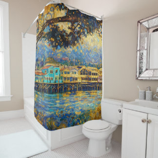 Rideaux De Douche Rêves de port de Monterey doré inspirés de Klimt