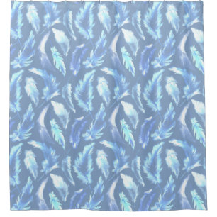 Rideaux De Douche rêves doux - plumes aquarelles bleu clair :