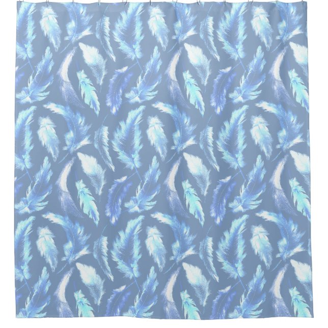Rideaux De Douche rêves doux - plumes aquarelles bleu clair : (Devant)