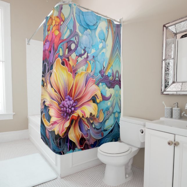 Rideaux De Douche Rhapsody florale vibrante (En situation)