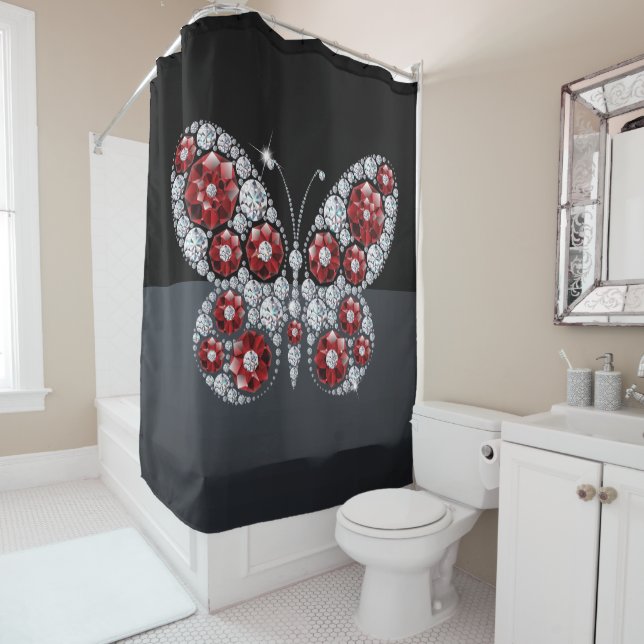 Rideaux De Douche Rhinestones - Bijoux Diamants Papillon (En situation)