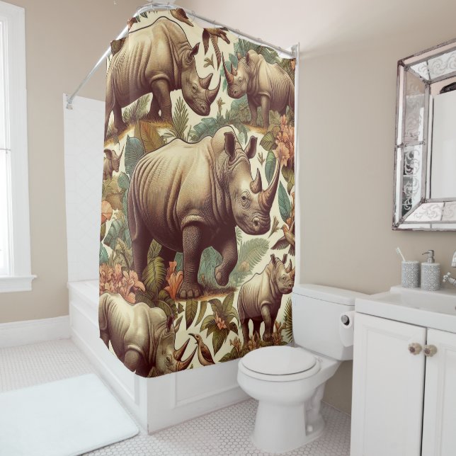 Rideaux De Douche Rhino vintage sans fil (En situation)