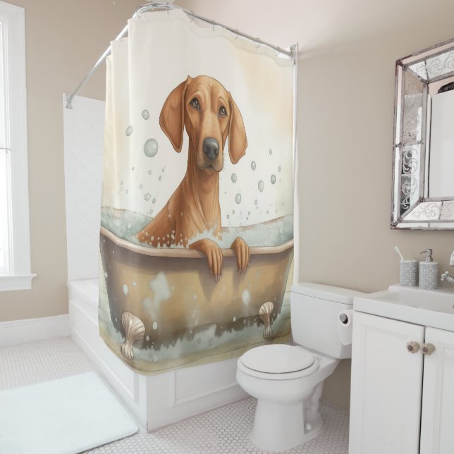 Rideaux De Douche Rhodesian Ridgeback dans la baignoire Aquarelle Ar (En situation)