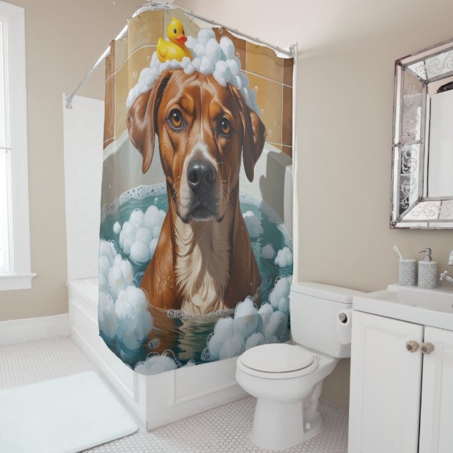 Rideaux De Douche Rhodesian Ridgeback Déguenillé Endormi Mignon Drôl (En situation)