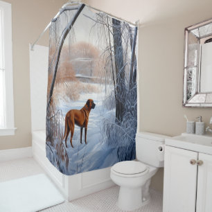 Rideaux De Douche Rhodesian Ridgeback Laisser Neige Noël