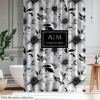 Rideaux De Douche Ride de douche botanique monochrome élégante