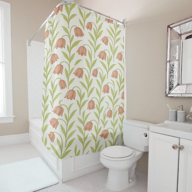 Rideaux De Douche Ride de douche fleurie beige et rose (En situation)