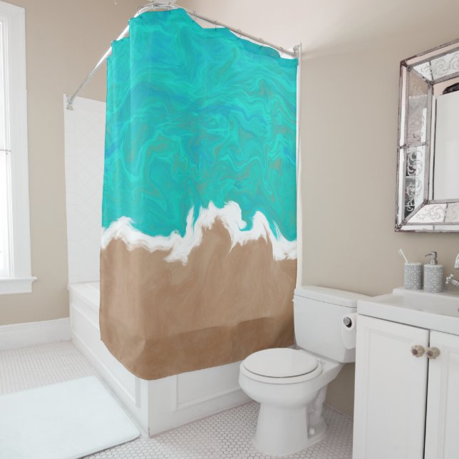 Rideaux De Douche Rives du Paradis Mer Turquoise Abstraite (En situation)