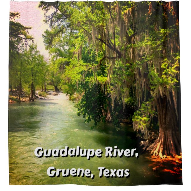 Rideaux De Douche Rivière Guadalupe en Gruene, Texas Aquarelle (Devant)