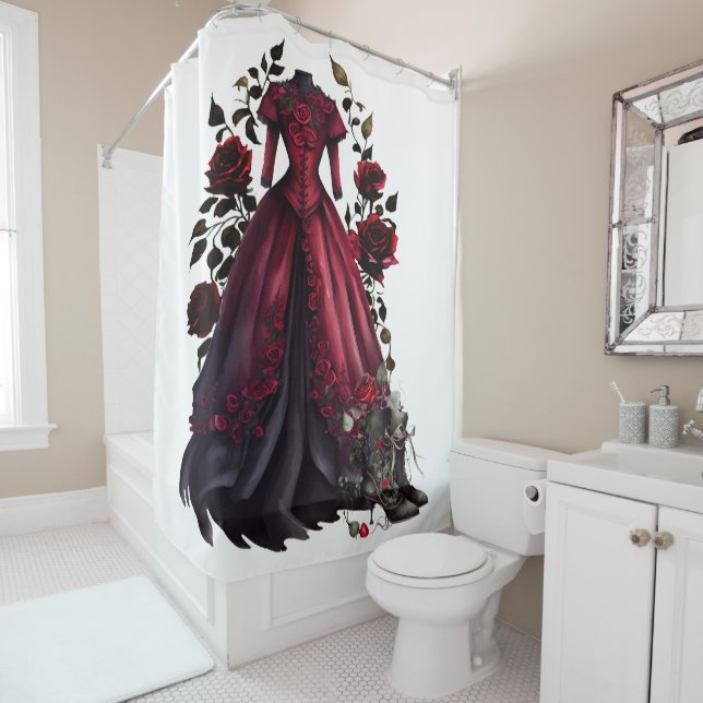 Rideaux De Douche Robe et talons rouges victoriens | Antique Rose Go (En situation)