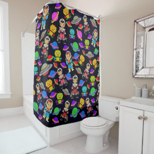 Rideaux De Douche Robots rétro et astronautes des salles pour enfant