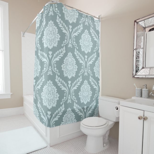 Rideaux De Douche Rococo Damask Big Pattern Duck Egg Blue+Teal (En situation)