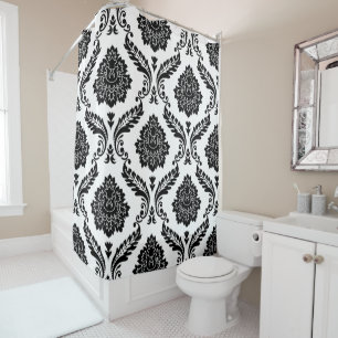 Rideaux De Douche Rococo Damask grand motif Noir sur Blanc