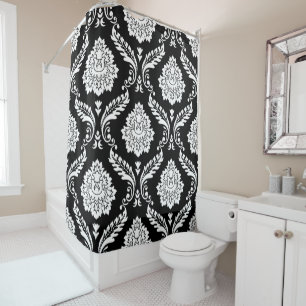 Rideaux De Douche Rococo Damassé Grand Motif Blanc sur Noir