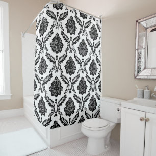 Rideaux De Douche Rococo Damassé Grand Motif Noir sur Blanc