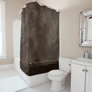 Rideaux De Douche Romance en bronze de minuit   Satiny Grunge Damask