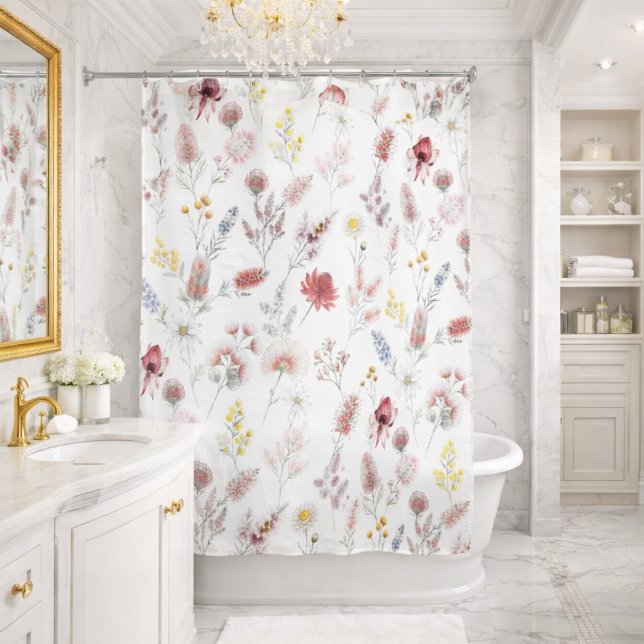 Rideaux De Douche Romantic Pastel Watercolor Wildflowers (Créateur téléchargé)