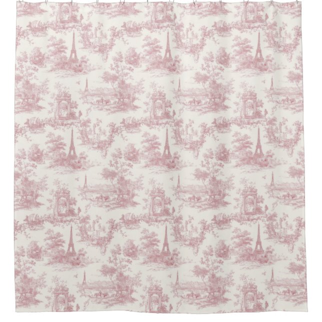 Rideaux De Douche Romantic Pink French Toile Countryside Pattern (3) (Devant)