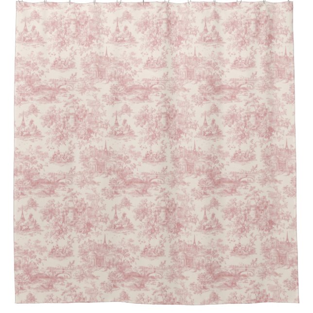 Rideaux De Douche Romantic Pink French Toile Countryside Pattern (4) (Devant)