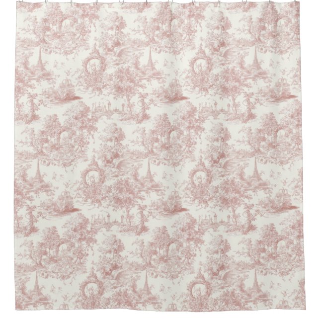 Rideaux De Douche Romantic Pink French Toile Countryside Pattern (5) (Devant)