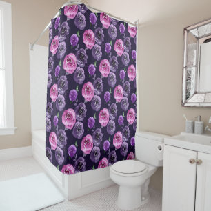 Rideaux De Douche Romantique Purple & Rose Aquarelle Rose Floral