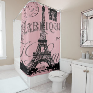 Rideaux De Douche romantique rose vintage paris tour eiffel
