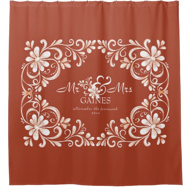 Rideaux De Douche Romantique Shabby Chic Red Rust Mr & Mrs Mariage (Devant)
