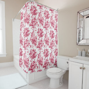 Rideaux De Douche Romantique Vintage Rose-rose sur blanc