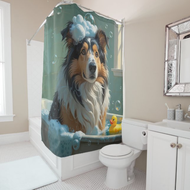Rideaux De Douche Roough Collie Sloppy Sleepy mignonne drôle (En situation)
