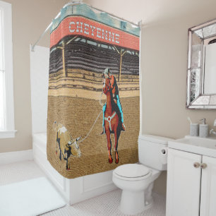 Rideaux De Douche Roping Roping d'équipe de boeuf de cowboy de rod