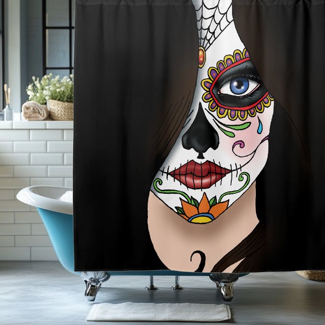Rideaux De Douche Rosa Sugar Skull Portrait (Créateur téléchargé)