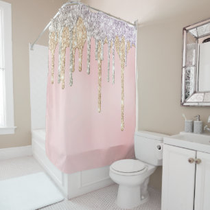 Rideaux De Douche *~* Rose Argent + Or  Goutte Gouttant PAILLAGE AP7