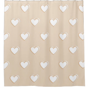 Rideaux De Douche Rose blanc Beige mignon Motif de coeur simple