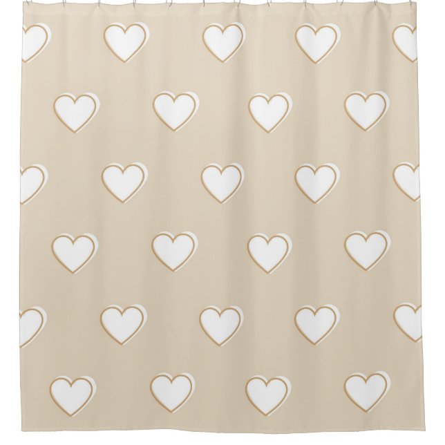 Rideaux De Douche Rose blanc Beige mignon Motif de coeur simple (Devant)