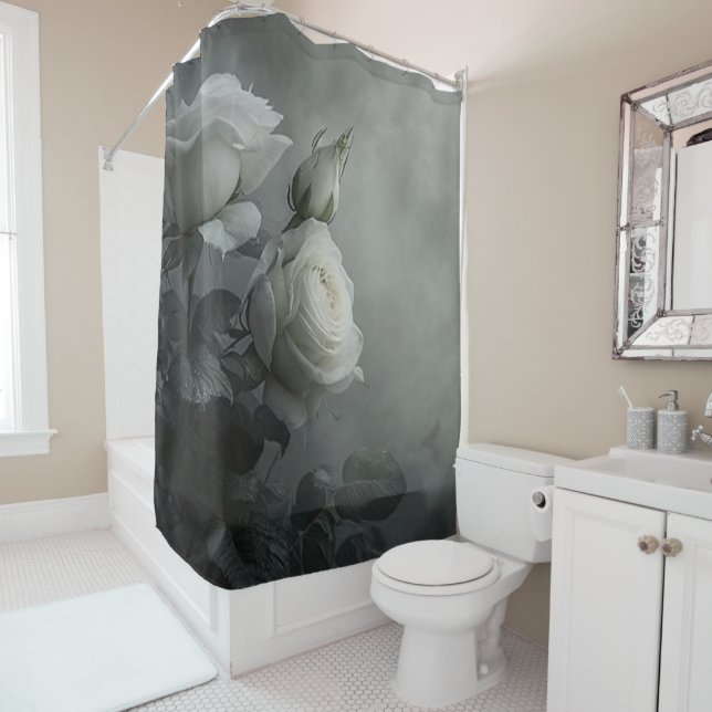 Rideaux De Douche Rose blanche (En situation)