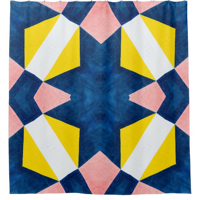 Rideaux De Douche Rose, Bleu, Jaune, Blanc Abstrait (Devant)