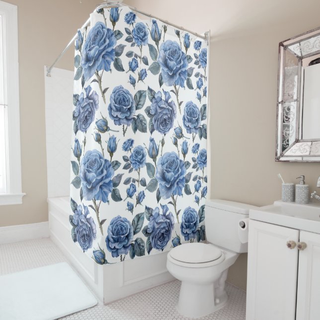 Rideaux De Douche Rose bleue (En situation)