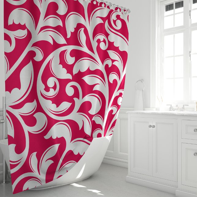 Rideaux De Douche Rose Chaud Floral Damassé Vigne (Créateur téléchargé)