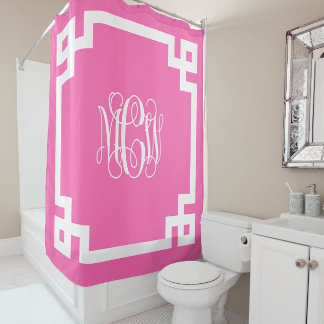 Rideaux De Douche Rose Chaud Poids Vigne Monogramme DIY Toile de Fon (Créateur téléchargé)