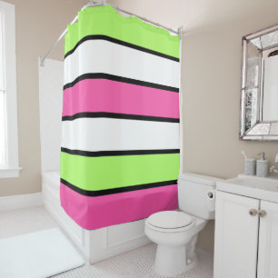 Rideaux De Douche Rose chaud, vert citron, noir et blanc rayures